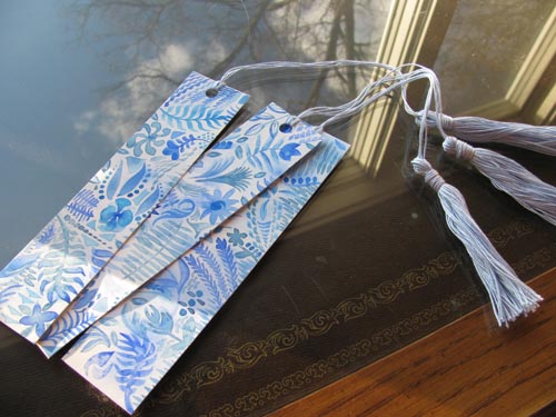 blue painted bookmarks