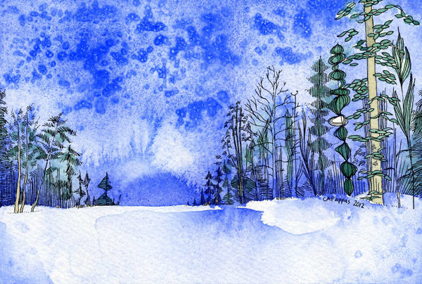 winter watercolor landscape