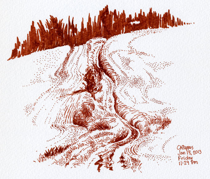 pen and ink landscape sketch