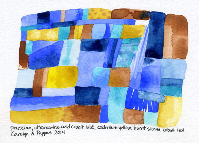 watercolor quilt blue brown yellow
